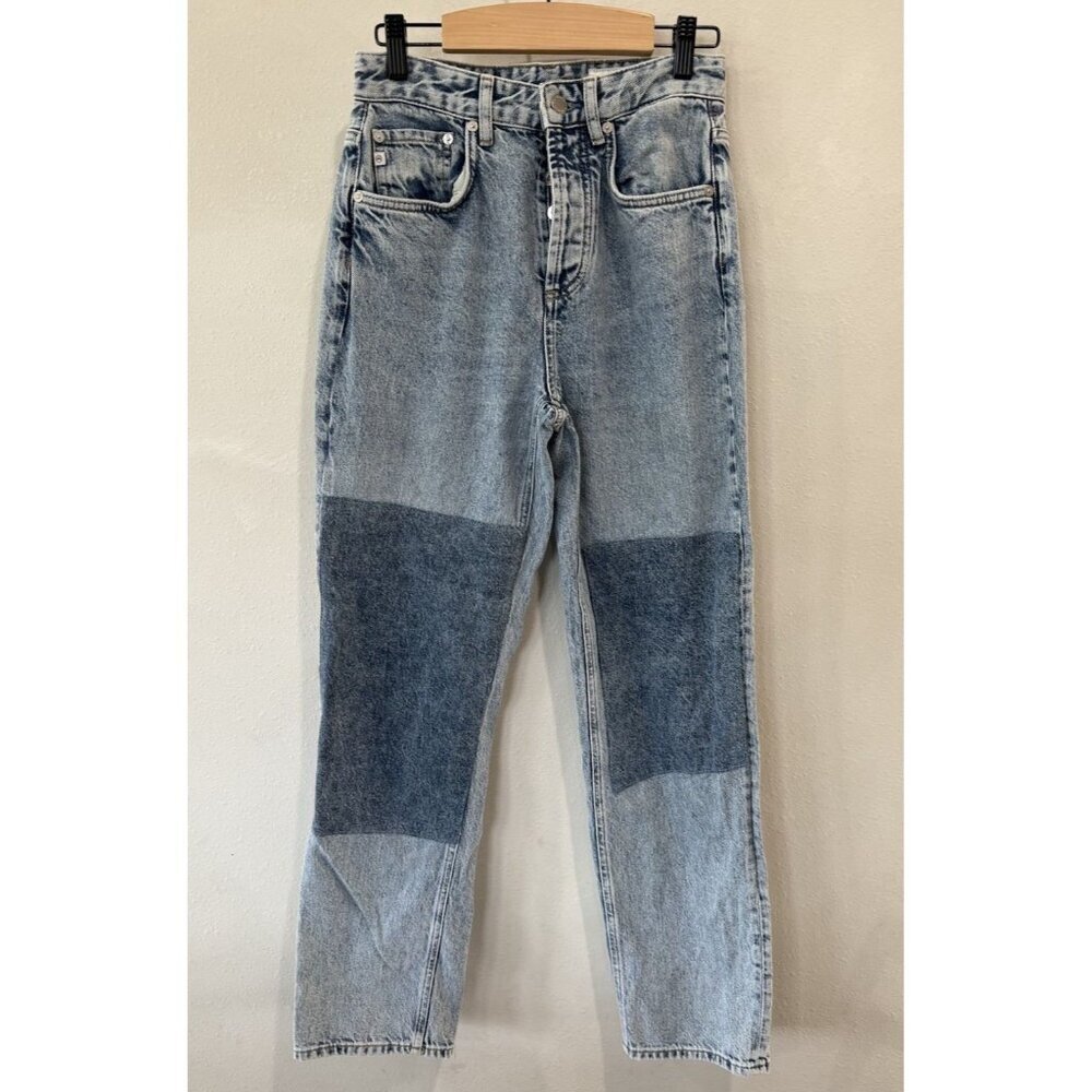 Ag Adriano Goldschmied Cloved Patched Jeans Nomad Straight Leg 23 Cotton Denim